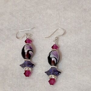 Glimmer & Glam Swarovski Crystal & Sterling Silver Handmade Painted Earrings.